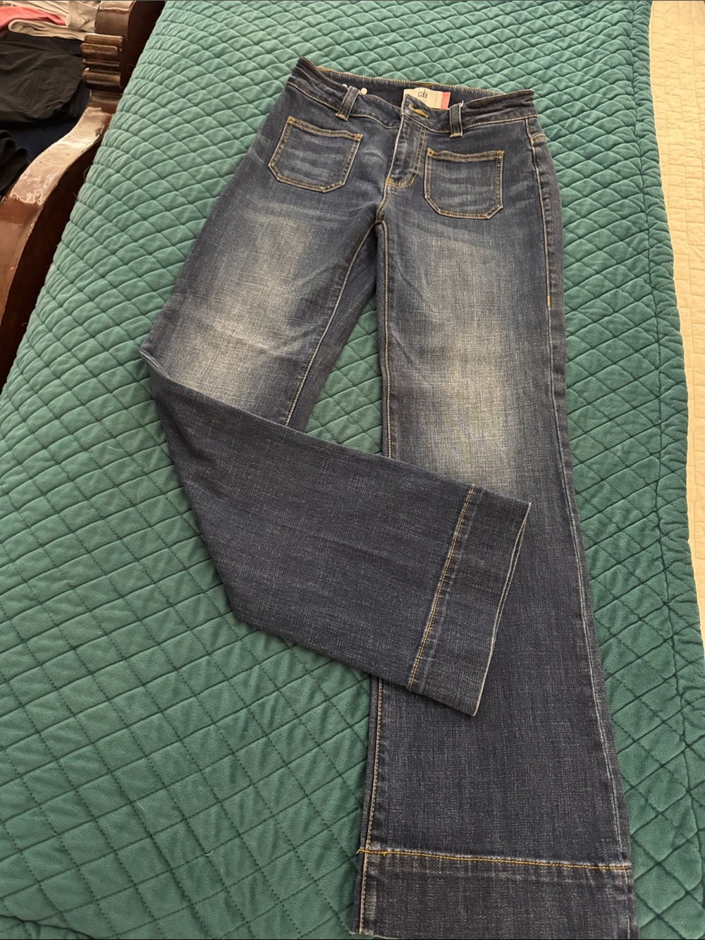CAbi Women's Blue Straight-Leg Jeans patch pocket